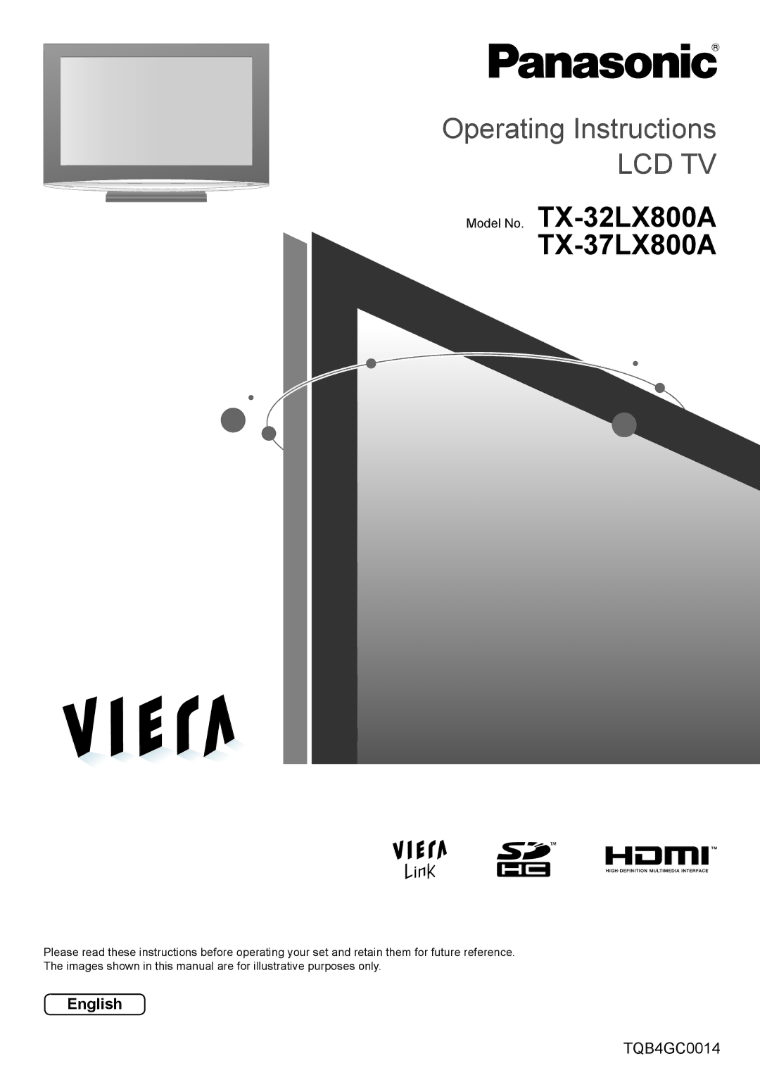 Panasonic manual Model No. TX-32LX800A TX-37LX800A, English 