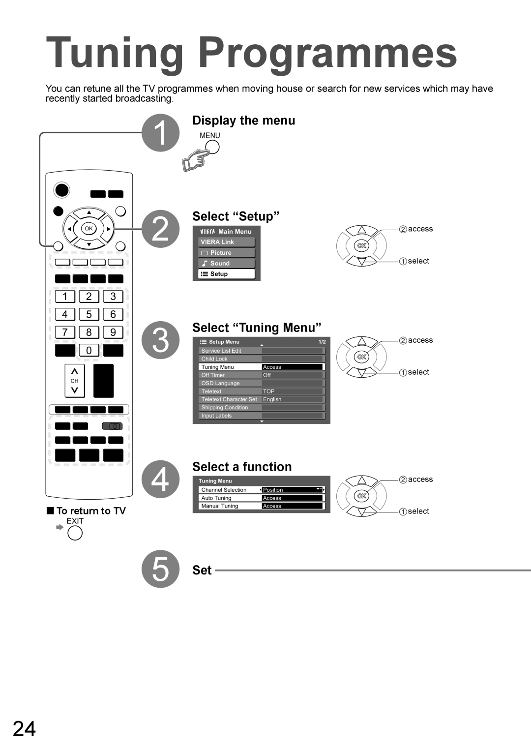 Panasonic TX-37LX800A, TX-32LX800A manual Tuning Programmes, Select Tuning Menu, Select a function 