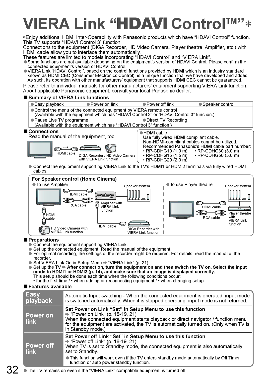 Panasonic TX-37LX800A, TX-32LX800A manual Power on link, Power off, Link 