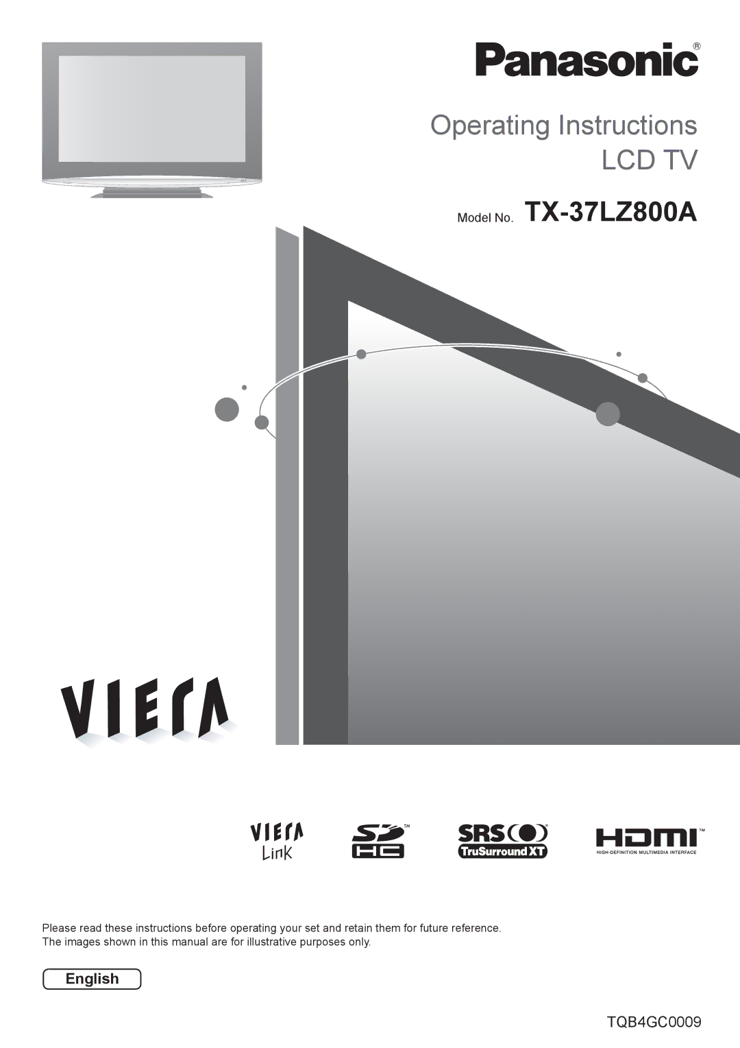 Panasonic operating instructions Model No. TX-37LZ800A, English 