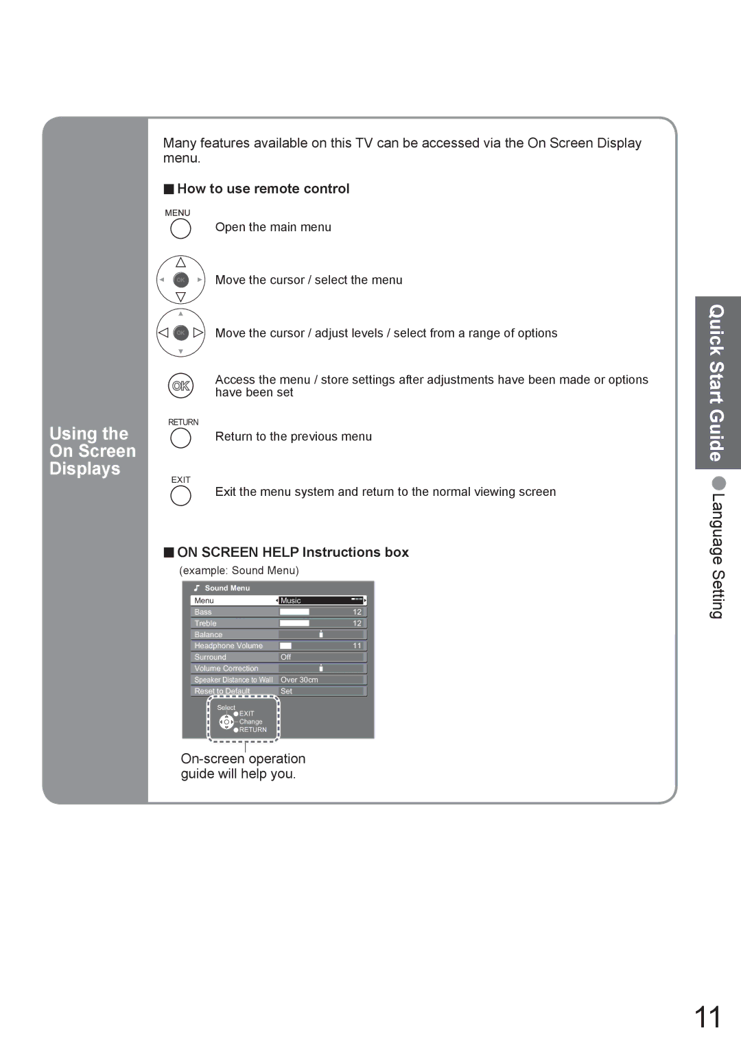 Panasonic TX-37LZ800A Quick Start Guide Language Setting, On Screen Displays, How to use remote control 