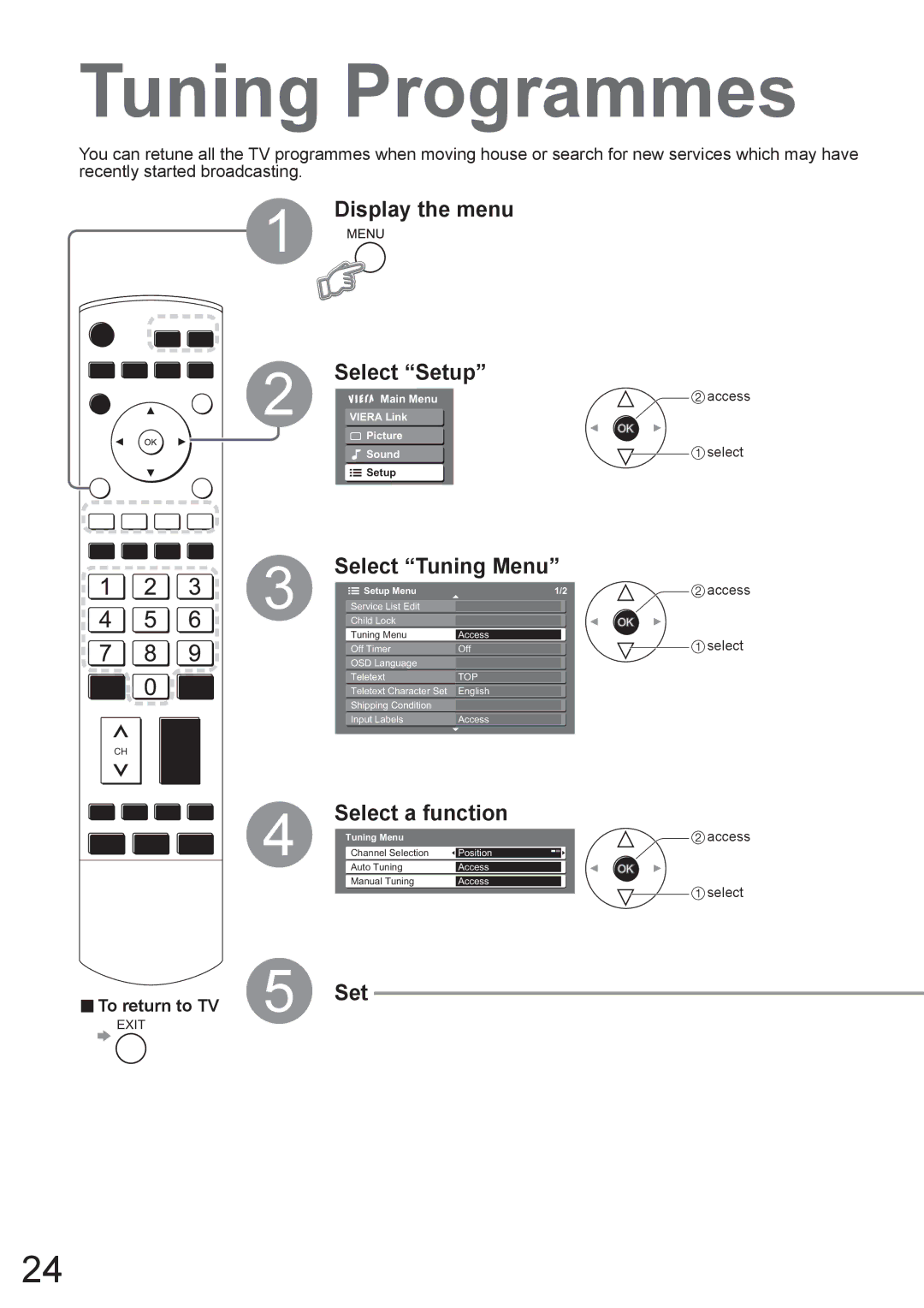 Panasonic TX-37LZ800A operating instructions Tuning Programmes, Select Tuning Menu, Select a function 