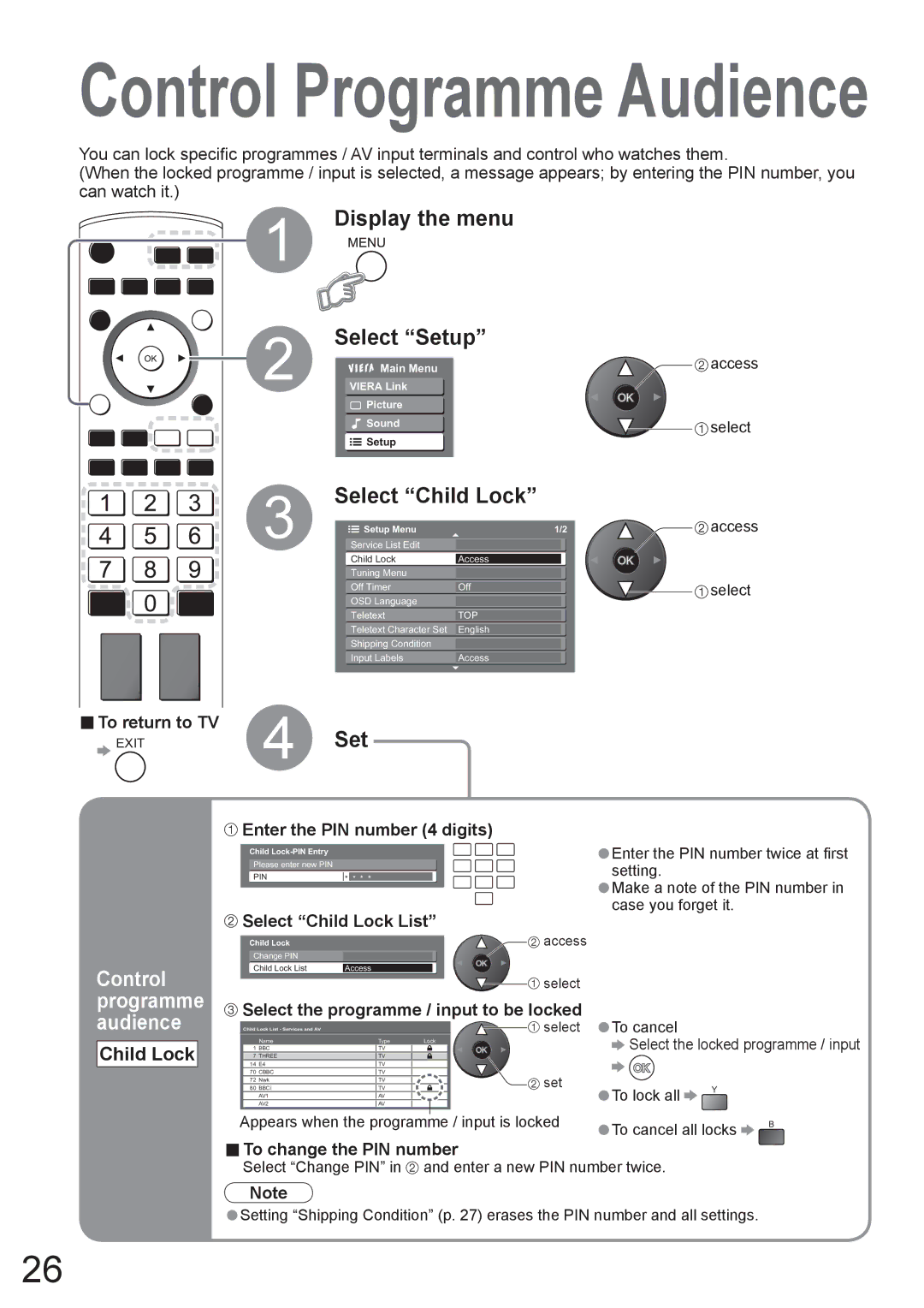 Panasonic TX-37LZ800A operating instructions Select Child Lock, Audience 