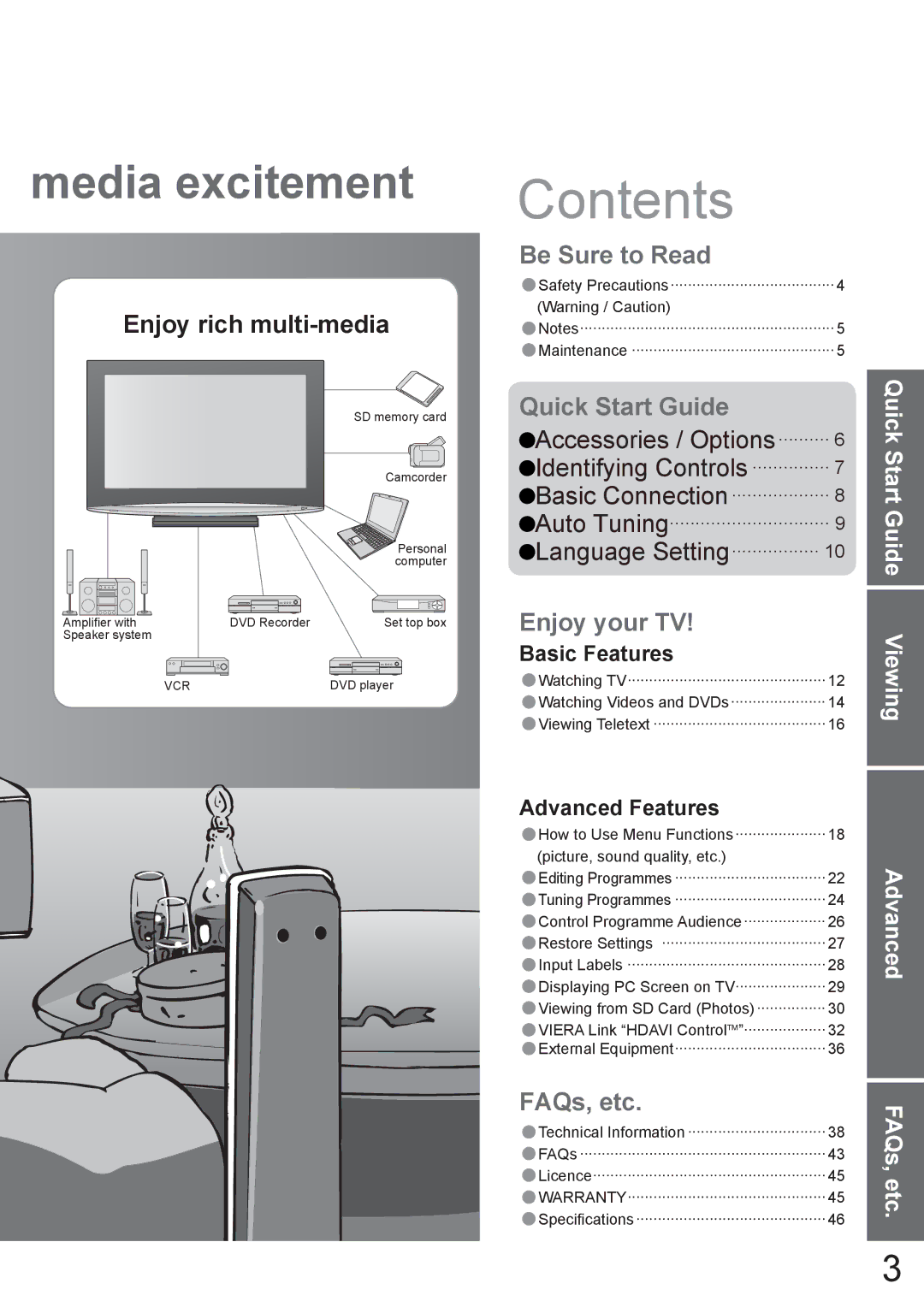 Panasonic TX-37LZ800A operating instructions Contents 