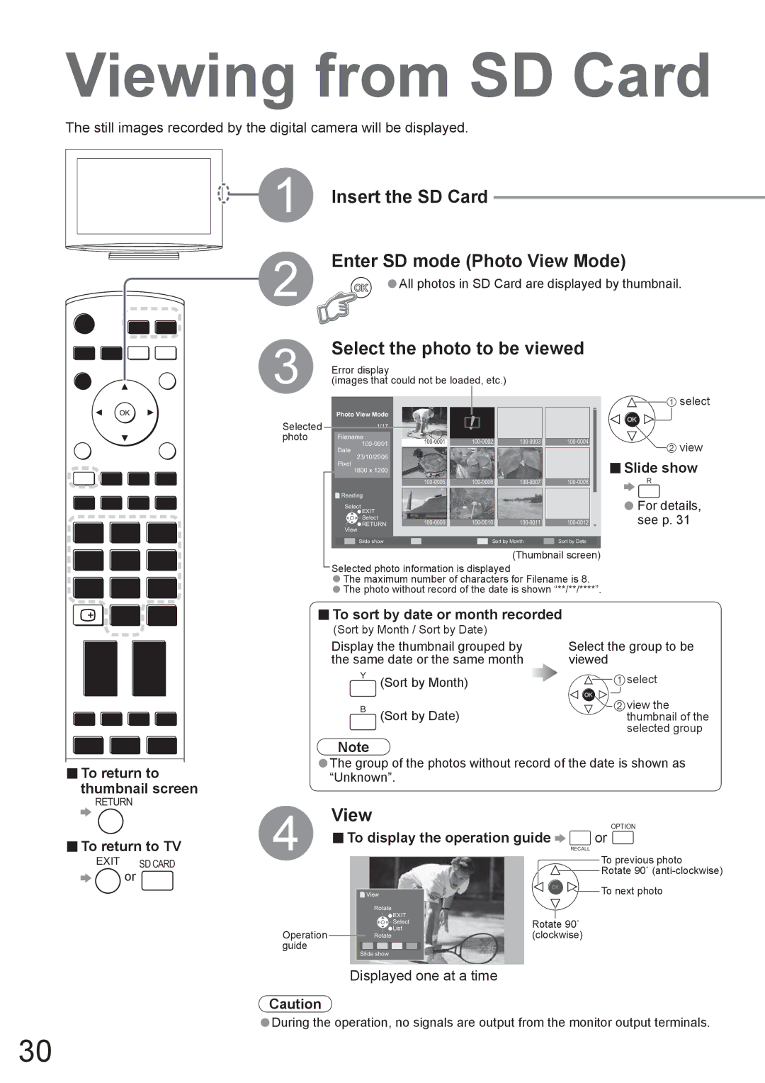 Panasonic TX-37LZ800A operating instructions Viewing from SD Card, Insert the SD Card, Enter SD mode Photo View Mode 