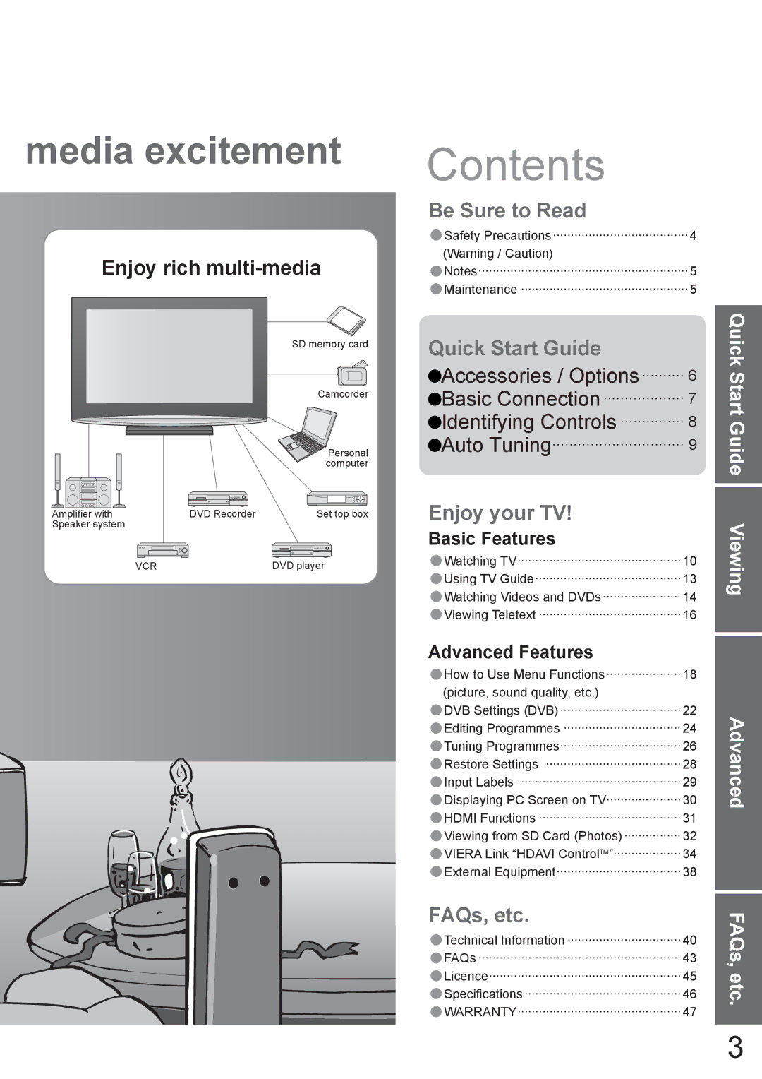 Panasonic TX-37LZD800A manual Contents 