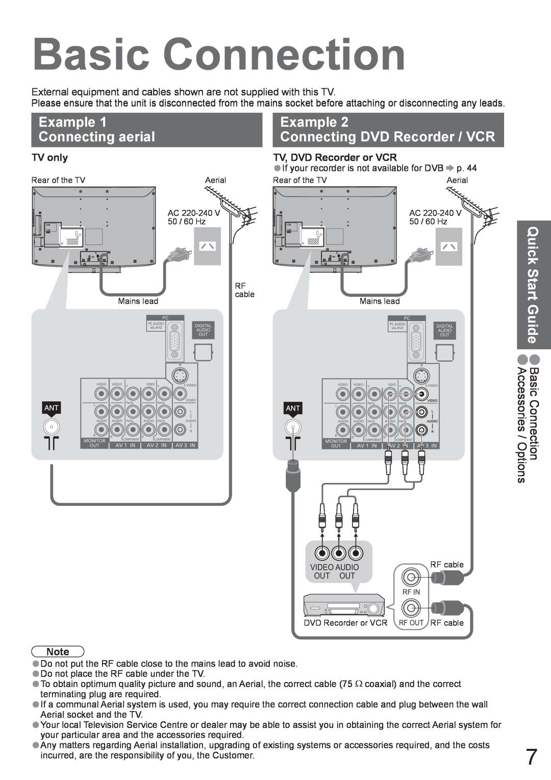 Panasonic TX-37LZD800A manual Basic Connection, Example, Connecting aerial, Connecting DVD Recorder / VCR, TV only 