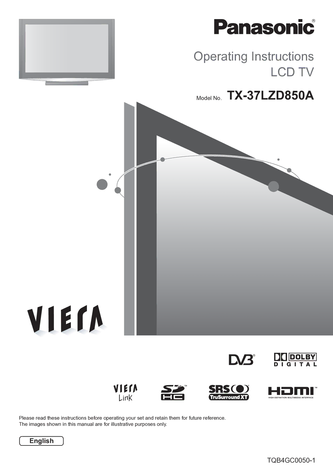 Panasonic operating instructions Model No. TX-37LZD850A, English 