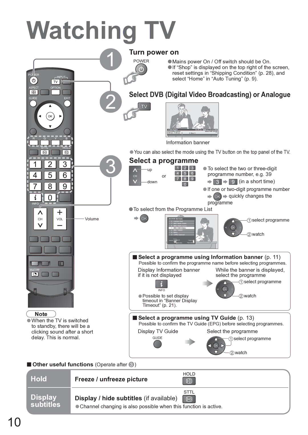 Panasonic TX-37LZD850A operating instructions Watching TV, Hold, Display, Subtitles 