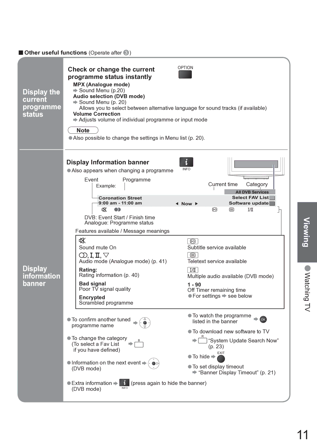 Panasonic TX-37LZD850A operating instructions Information, Banner, Check or change the current, Programme status instantly 