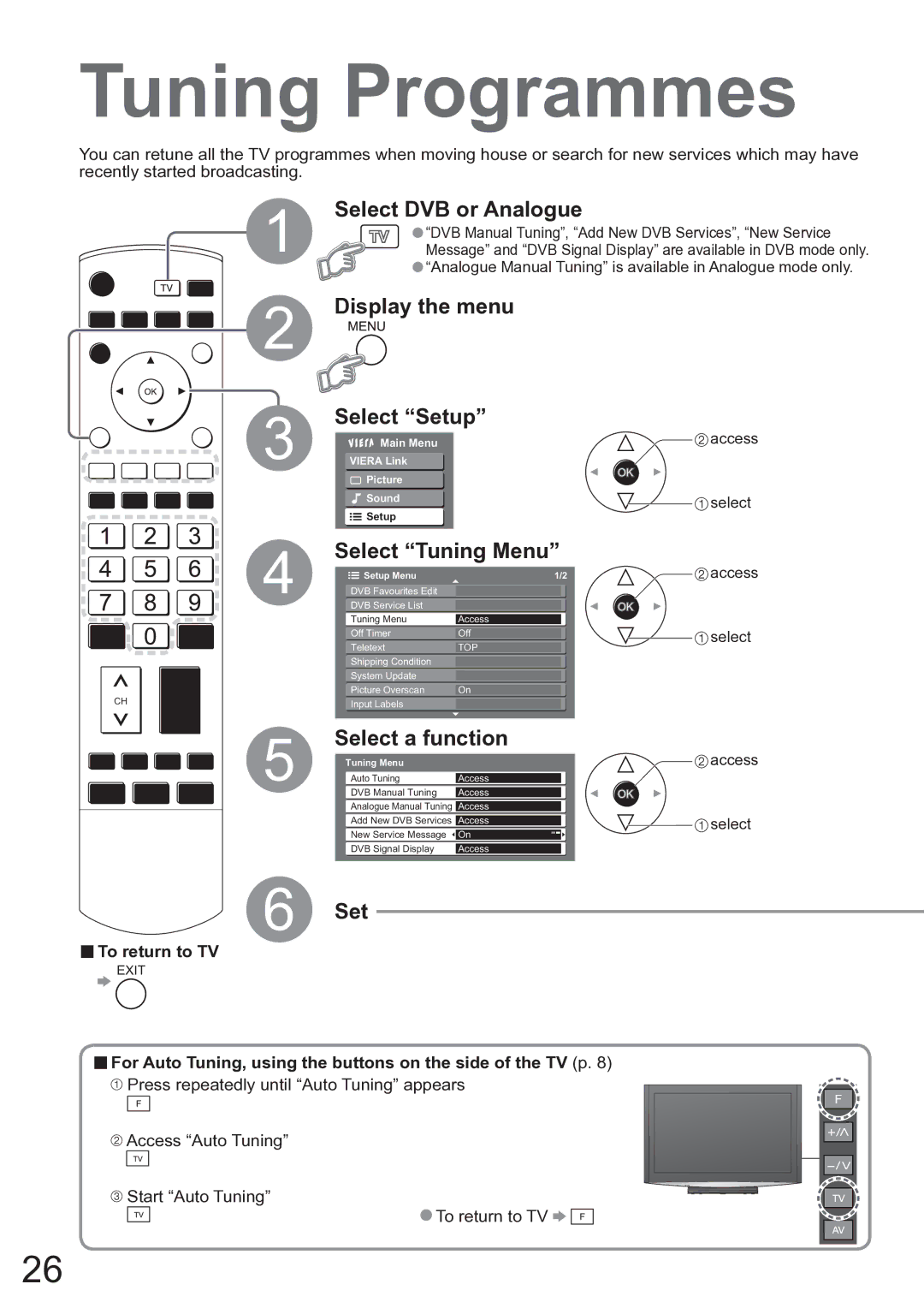 Panasonic TX-37LZD850A operating instructions Tuning Programmes, Select Tuning Menu, Select a function 