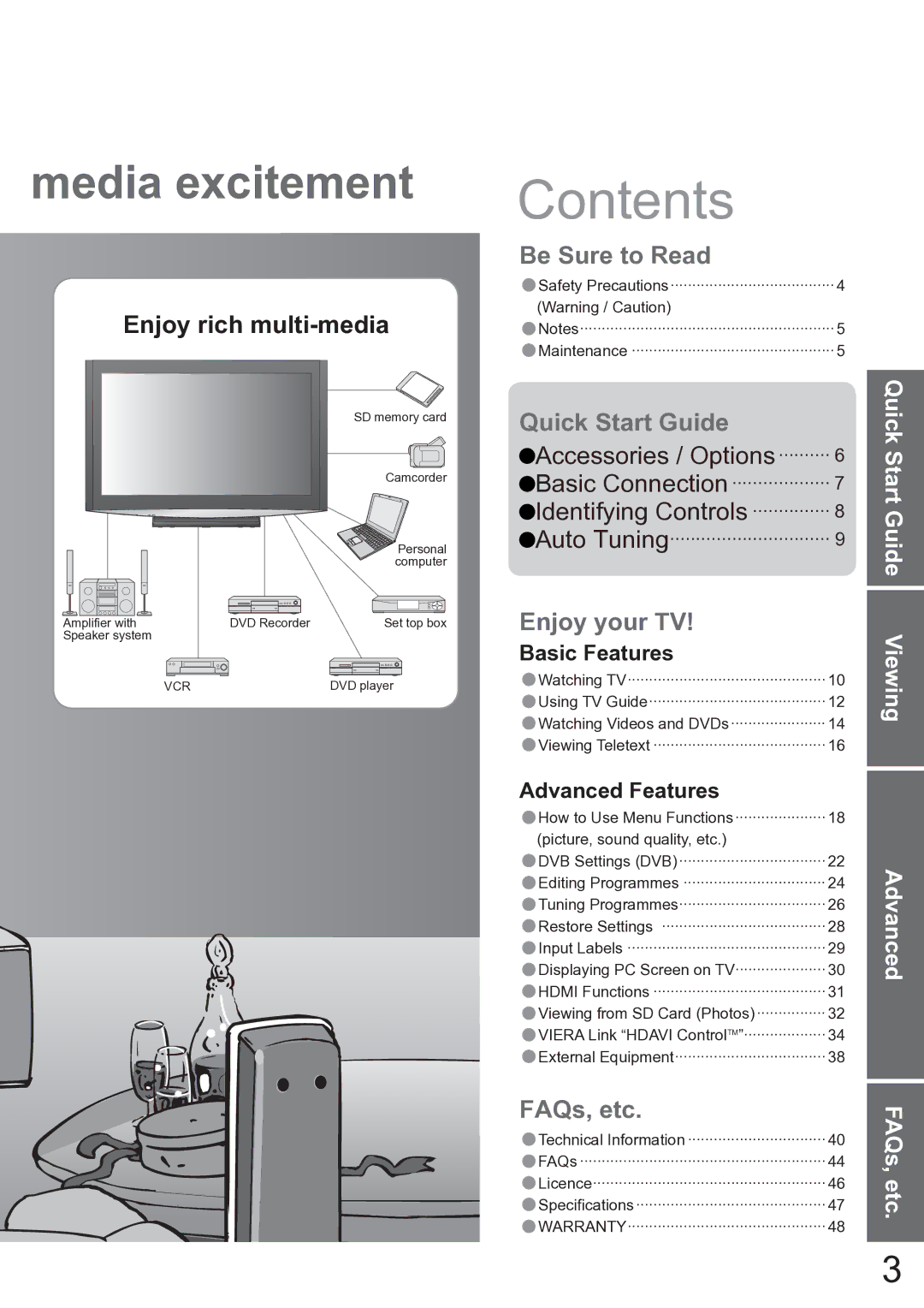 Panasonic TX-37LZD850A operating instructions Contents 