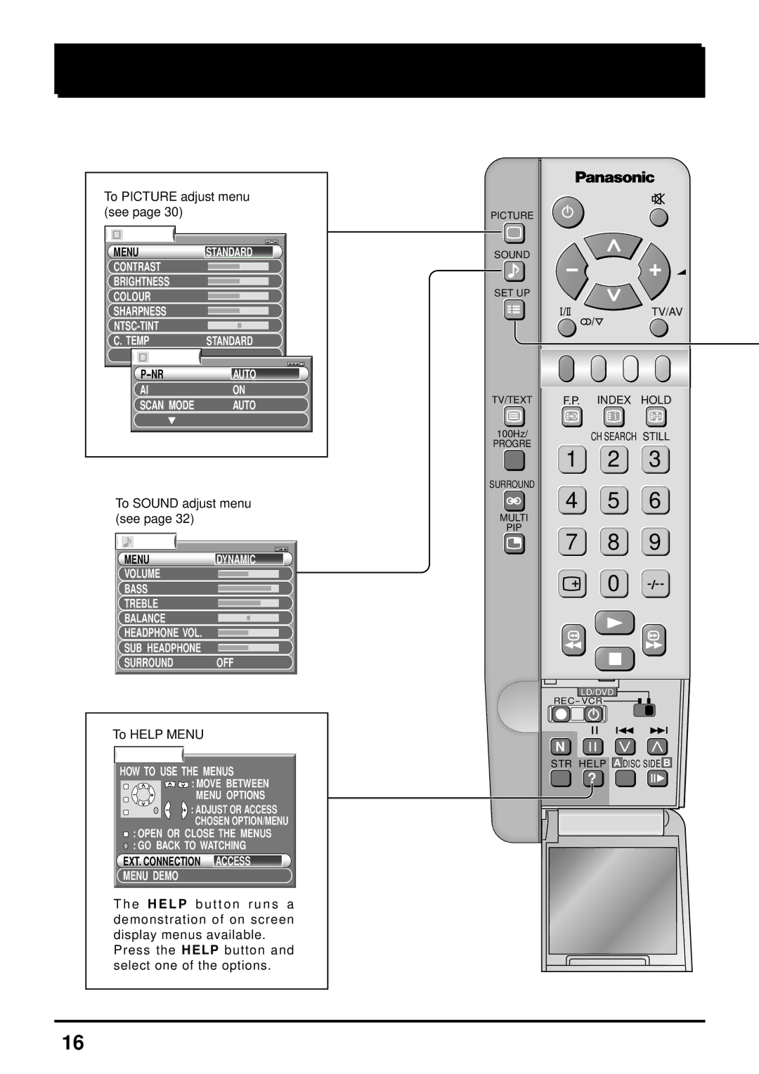 Panasonic TX-51P250H, TX-43P250X, TX-43P250H, TC-51P250H, TC-43P250H, TX-51P250X On-Screen menu Display from Remote Control 