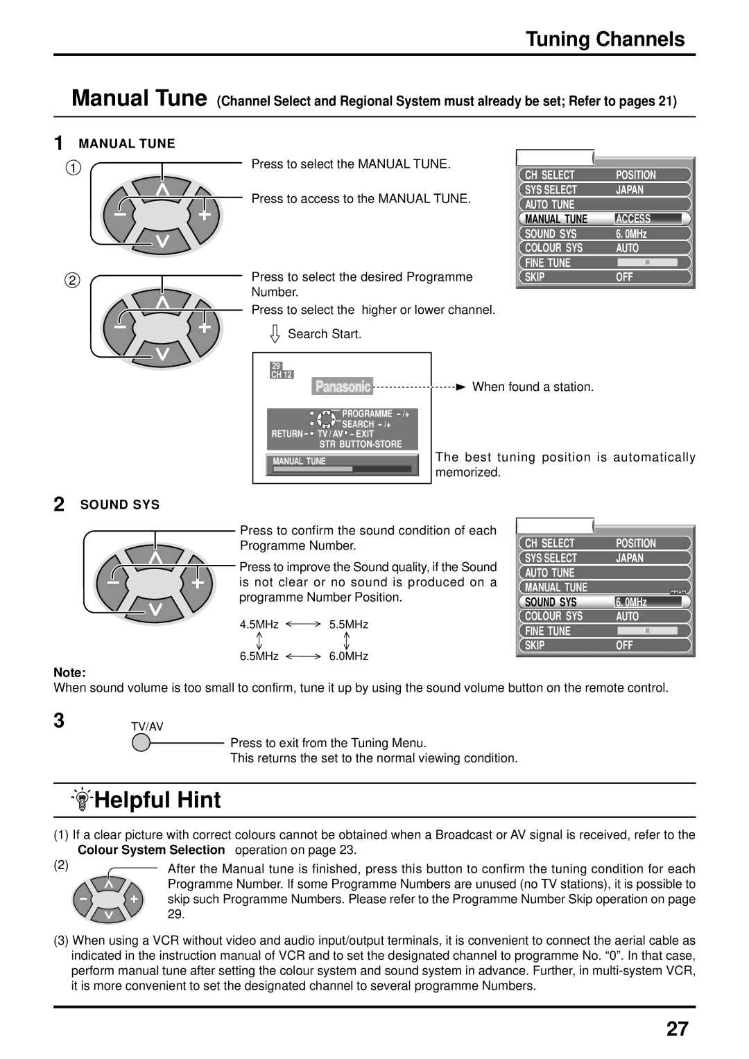 Panasonic TC-43P250H, TX-43P250X, TX-43P250H, TC-51P250H, TX-51P250H, TX-51P250X SYS Select Japan Auto Tune Manual Tune 