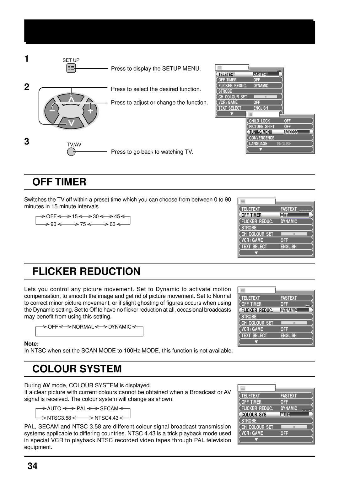 Panasonic TX-51P250H, TX-43P250X, TX-43P250H, TC-51P250H, TC-43P250H, TX-51P250X instruction manual Setup Adjustment, OFF Timer 