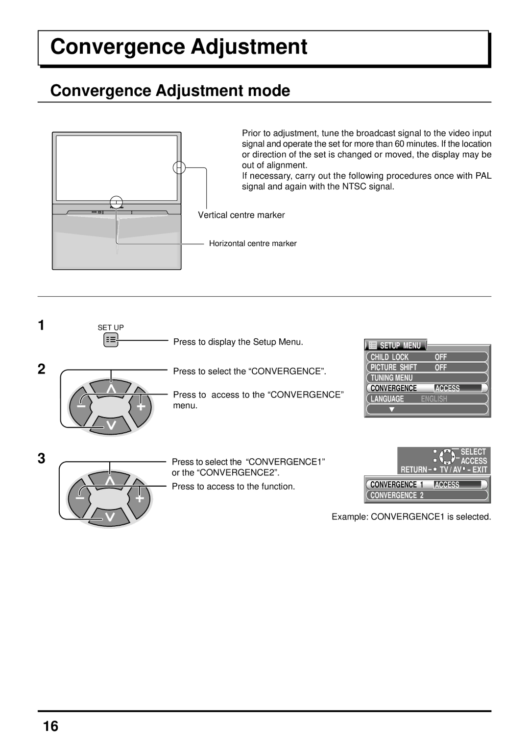 Panasonic TX-47P600HZ instruction manual Convergence Adjustment mode, Language, Select Access Return TV / AV Exit 