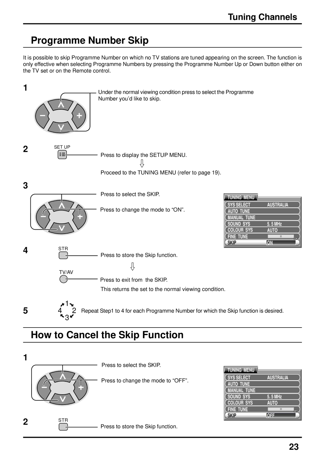 Panasonic TX-47P600HZ Programme Number Skip, How to Cancel the Skip Function, Colour SYS Auto Fine Tune Skip 