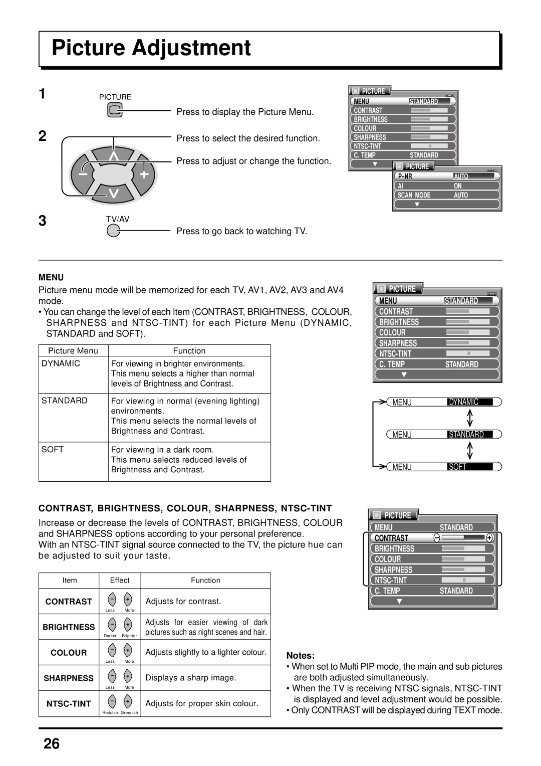 Panasonic TX-47P600HZ instruction manual Picture Adjustment 