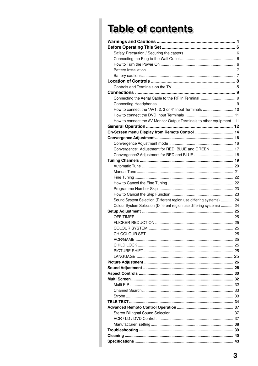 Panasonic TX-47P600HZ instruction manual Tablele off contentst ts 