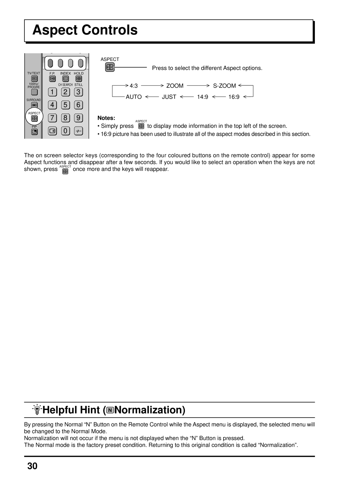 Panasonic TX-47P600HZ instruction manual Aspect Controls, 43ZOOMS-ZOOM 