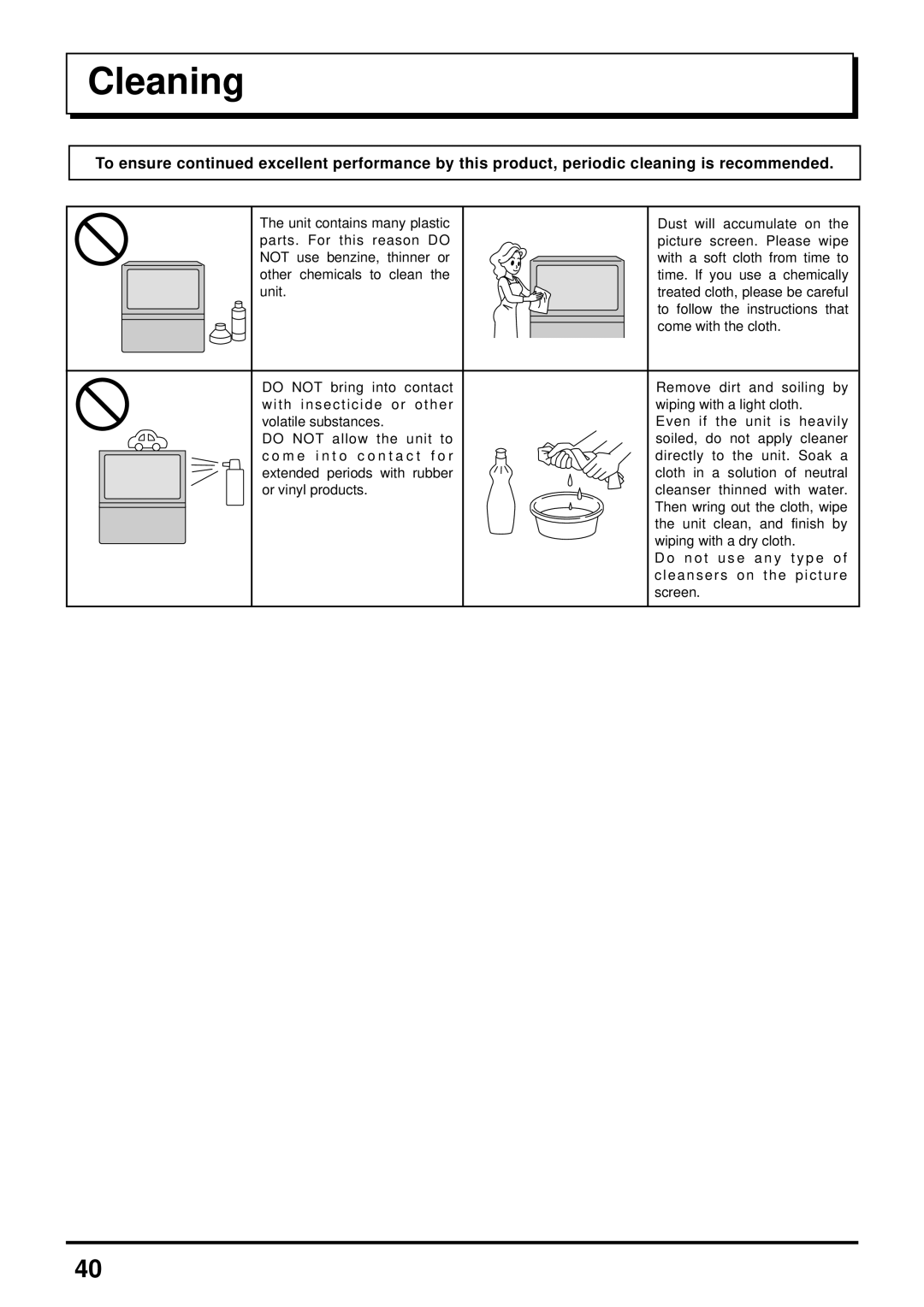 Panasonic TX-47P600HZ instruction manual Cleaning 