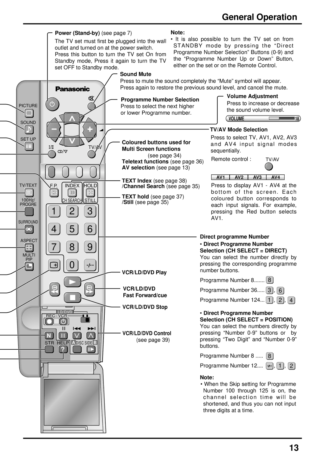 Panasonic TX-47P600X instruction manual General Operation, Volume 