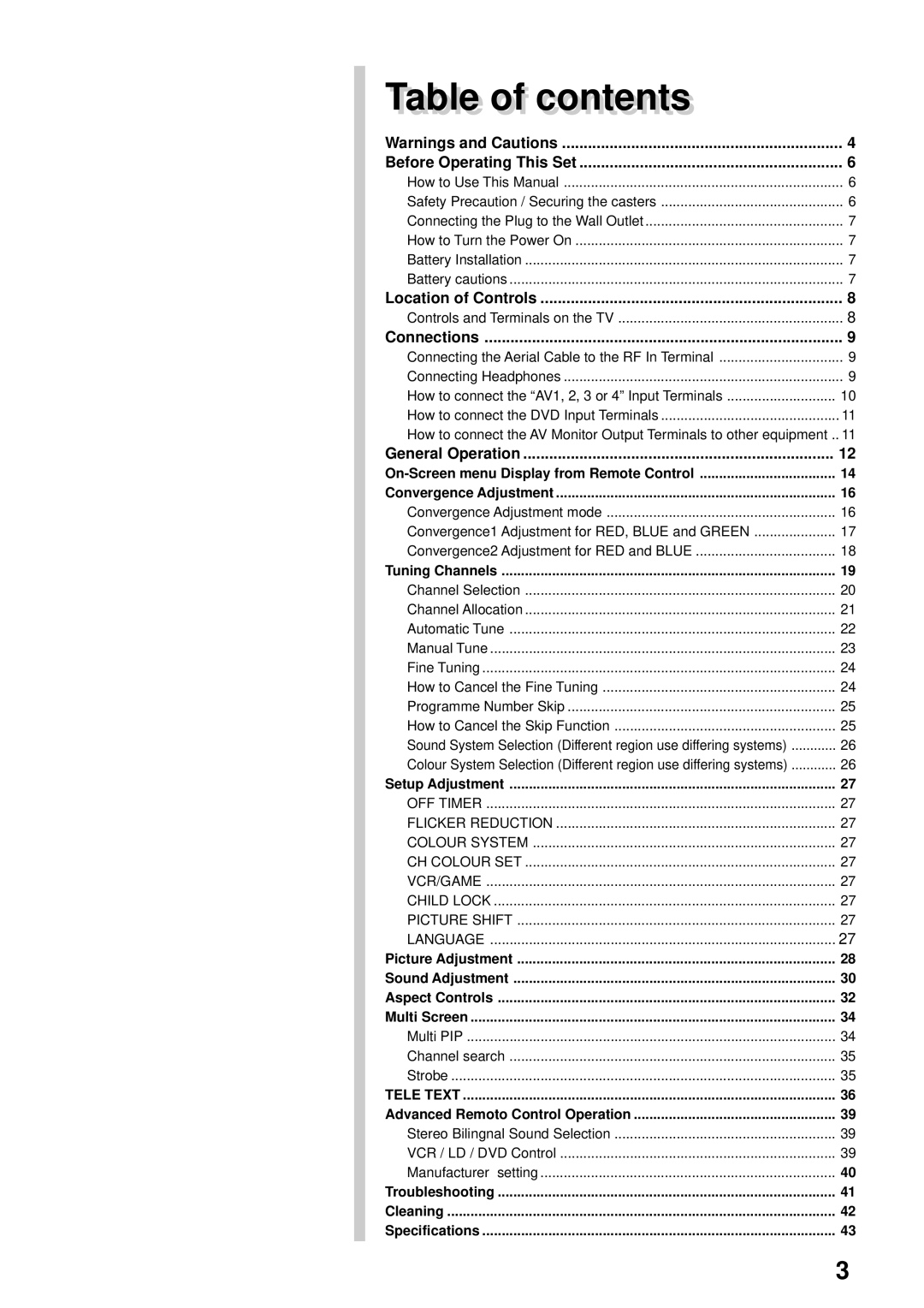 Panasonic TX-47P600X instruction manual Tablele off contentst ts 