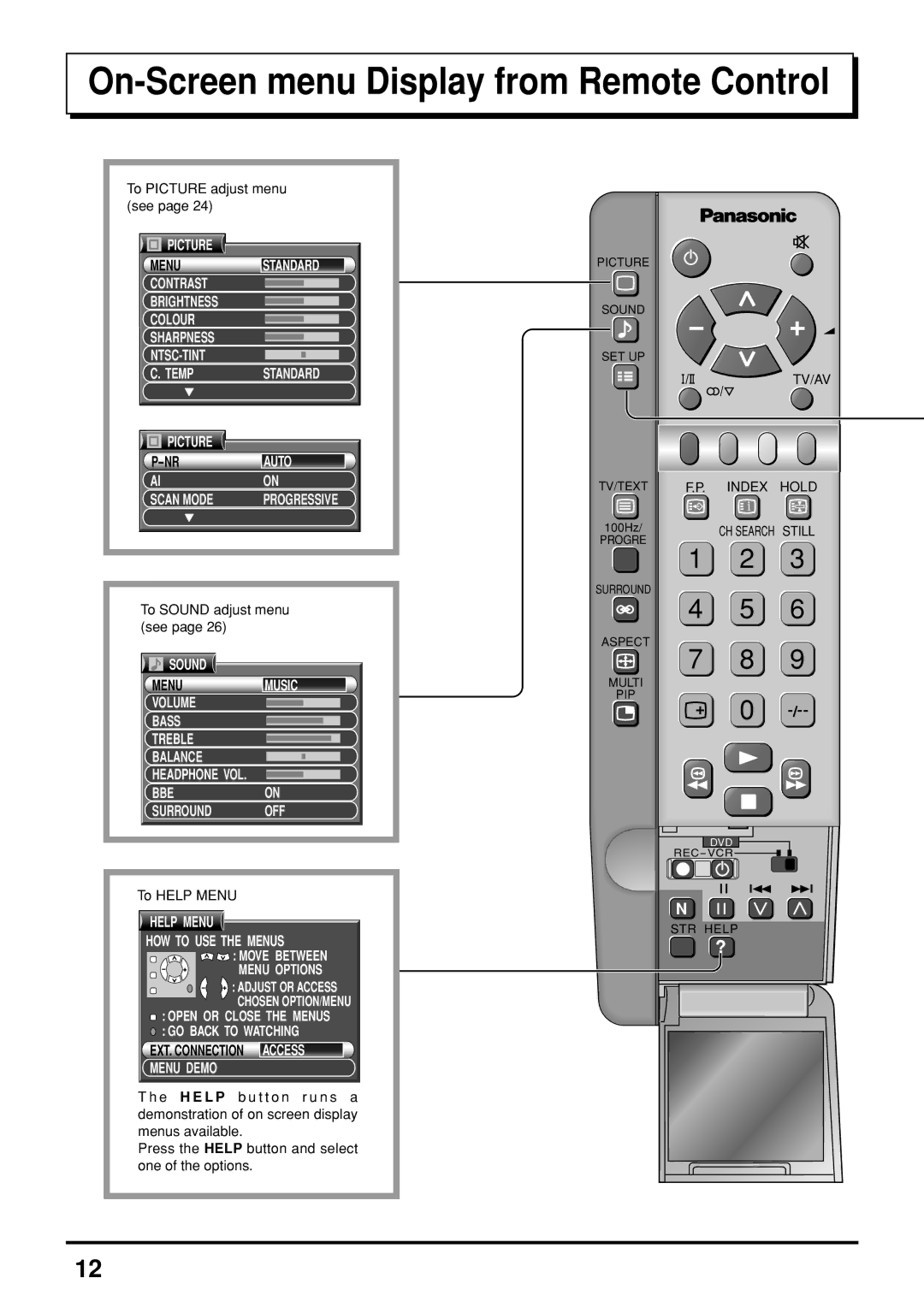 Panasonic TX-47P800H operating instructions On-Screen menu Display from Remote Control, Menu, Index 