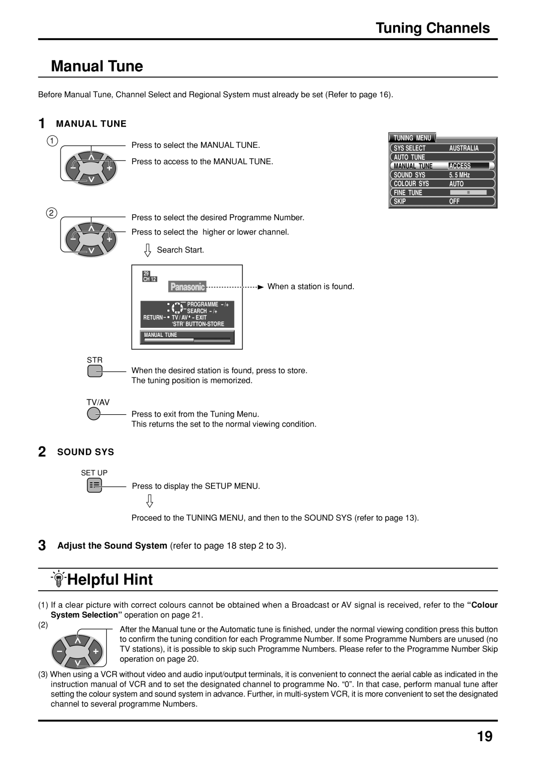 Panasonic TX-47P800H operating instructions Manual Tune, Helpful Hint 