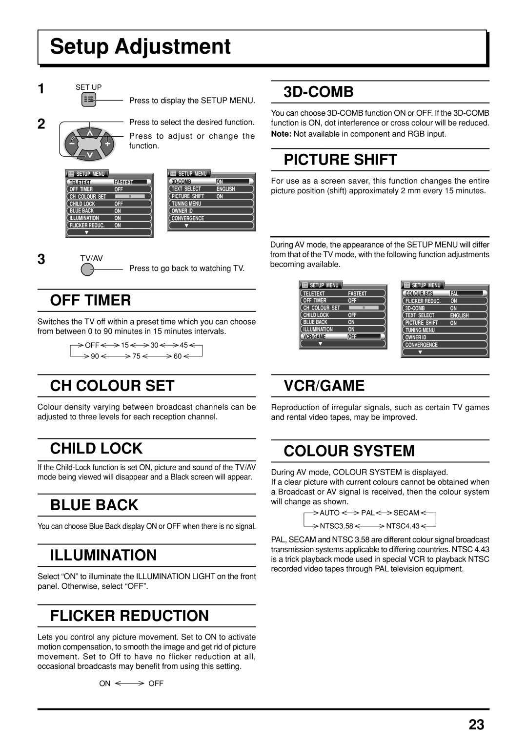 Panasonic TX-47P800H operating instructions Setup Adjustment, 3D-COMB 