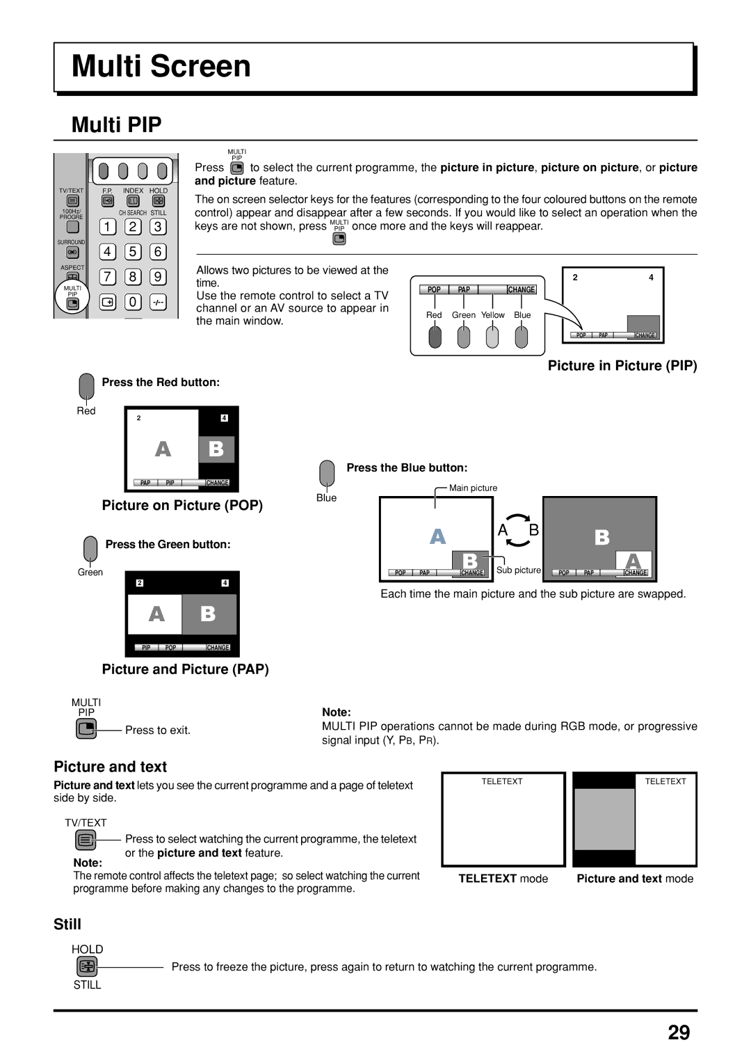 Panasonic TX-47P800H operating instructions Multi Screen, Multi PIP 