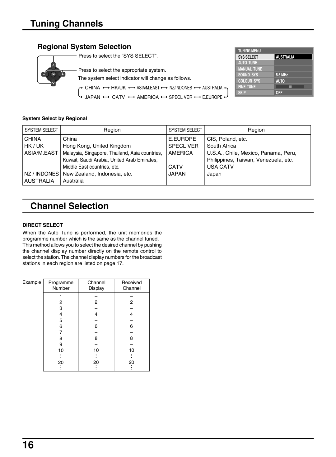 Panasonic TX-47P950A operating instructions Tuning Channels, Channel Selection 