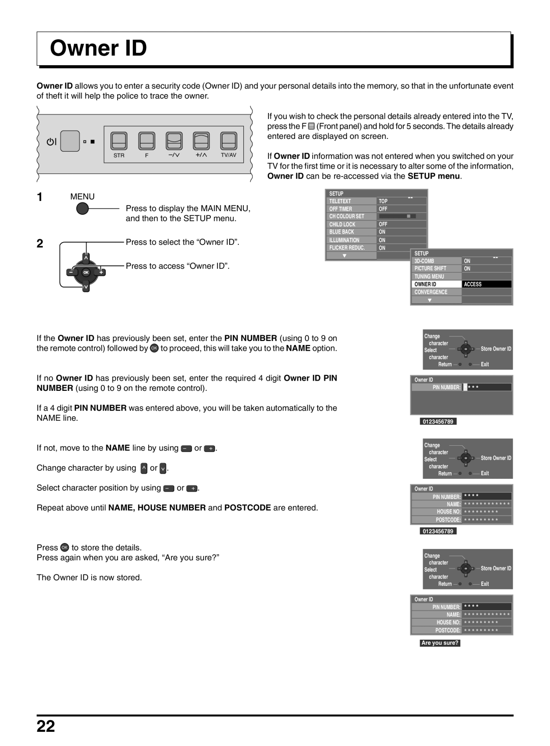 Panasonic TX-47P950A operating instructions Owner ID 