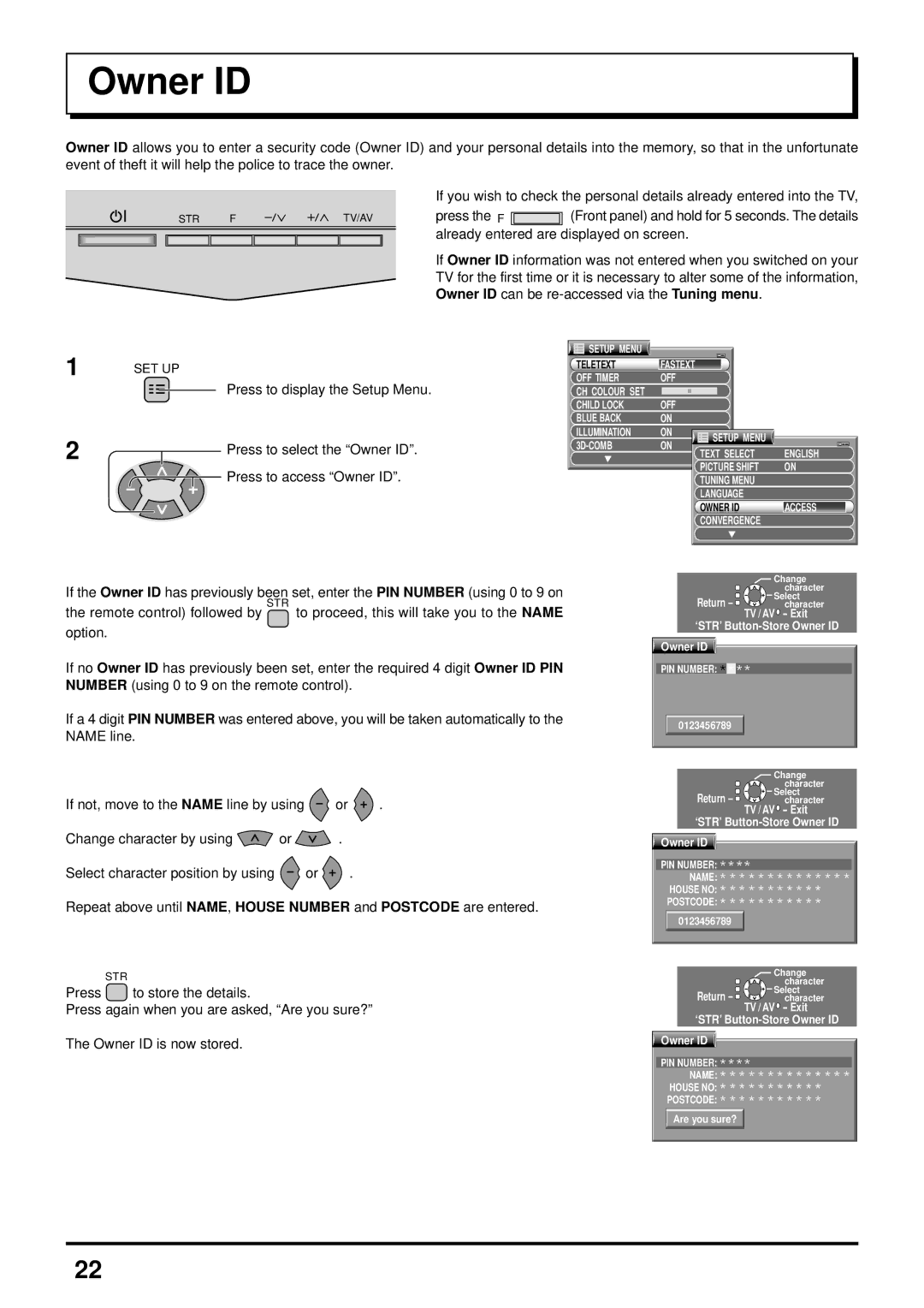 Panasonic TX-43P800X, TX-51P800X, TX-51P800H, TX-43P800H instruction manual Owner ID 