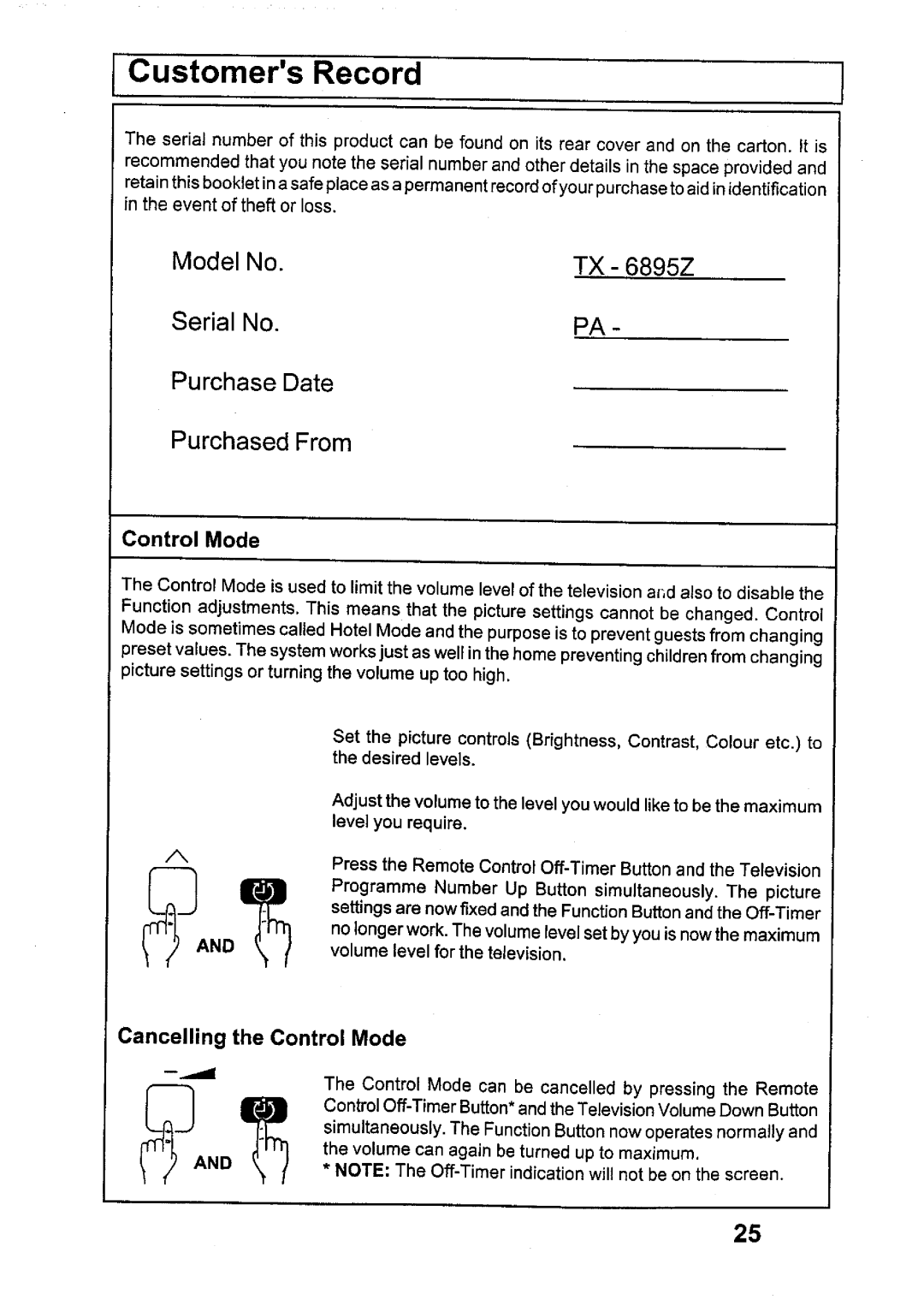 Panasonic TX-6895Z manual 