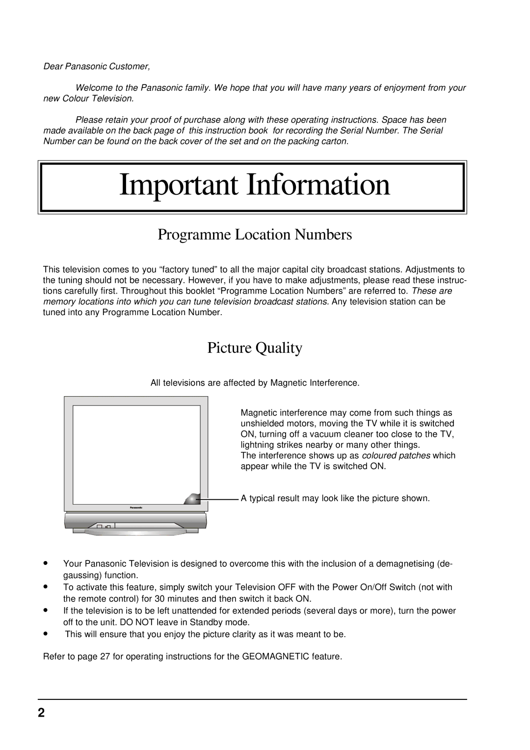 Panasonic TX-68P200A manual Important Information 