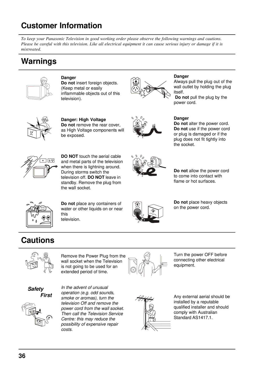 Panasonic TX-68P200A manual Customer Information, Safety First 