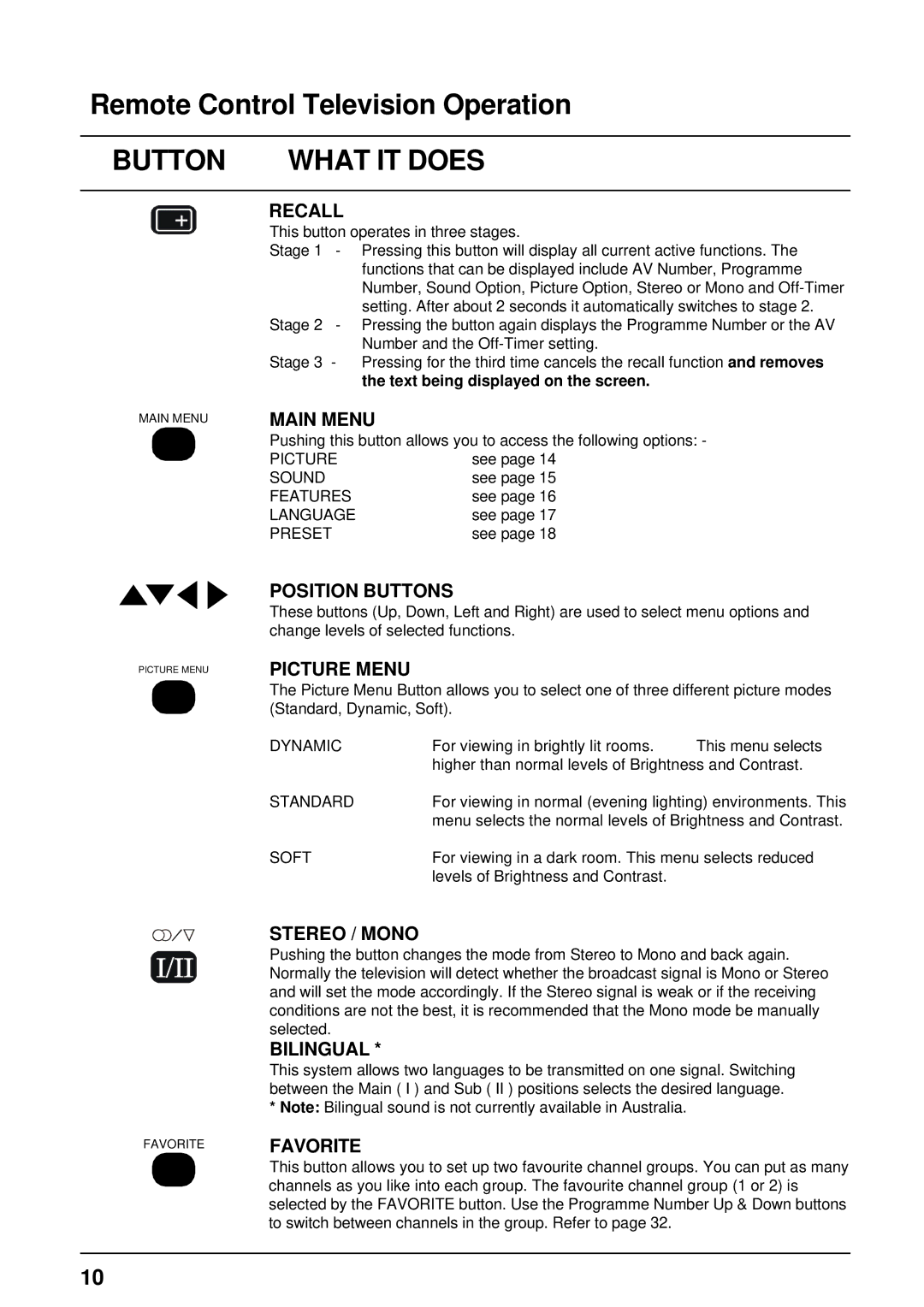 Panasonic TX-68PS13A, TX-68PS12A manual Picture, Sound, Features, Language, Preset, Dynamic, Standard, Soft 