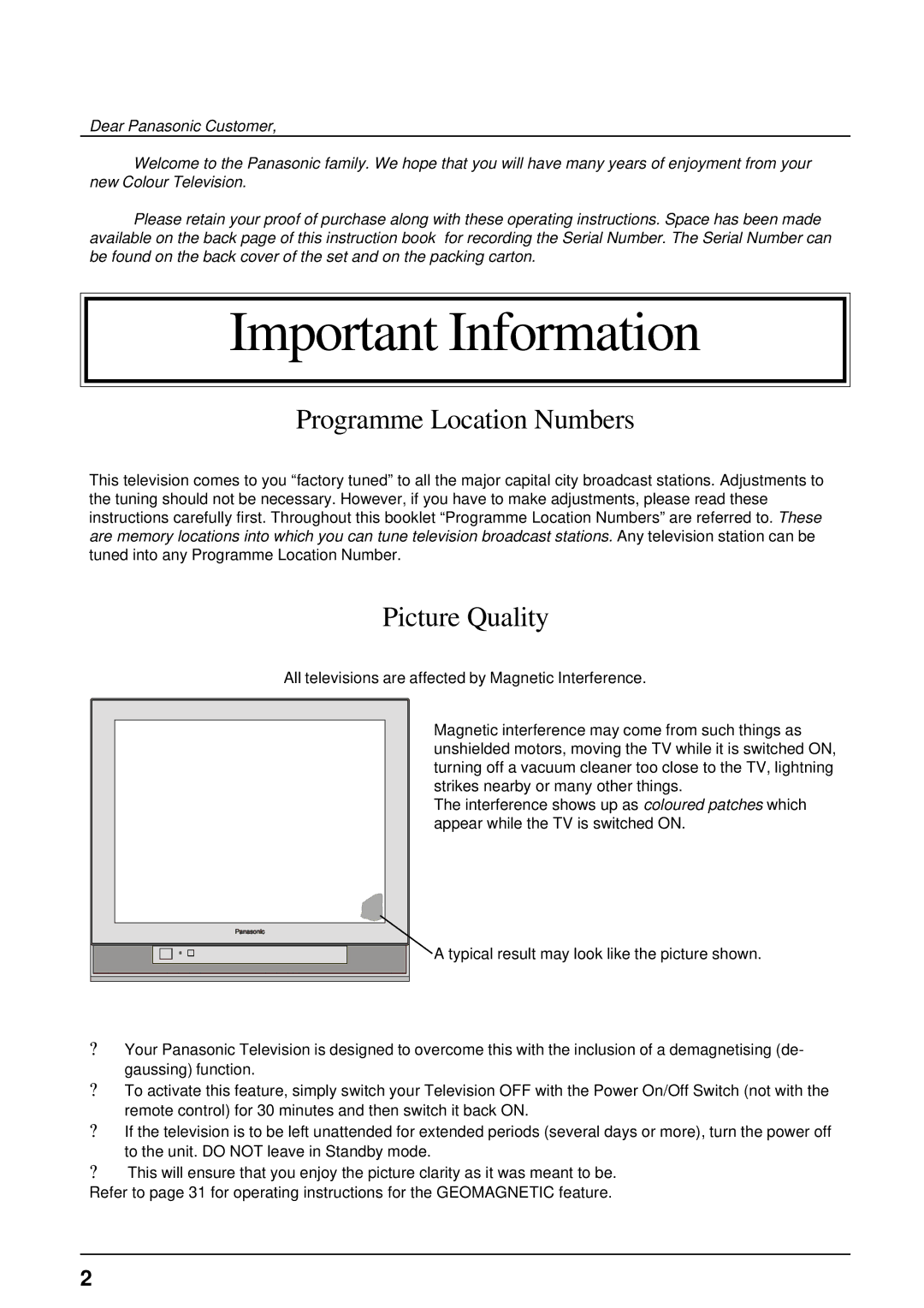 Panasonic TX-68PS13A, TX-68PS12A manual Important Information 