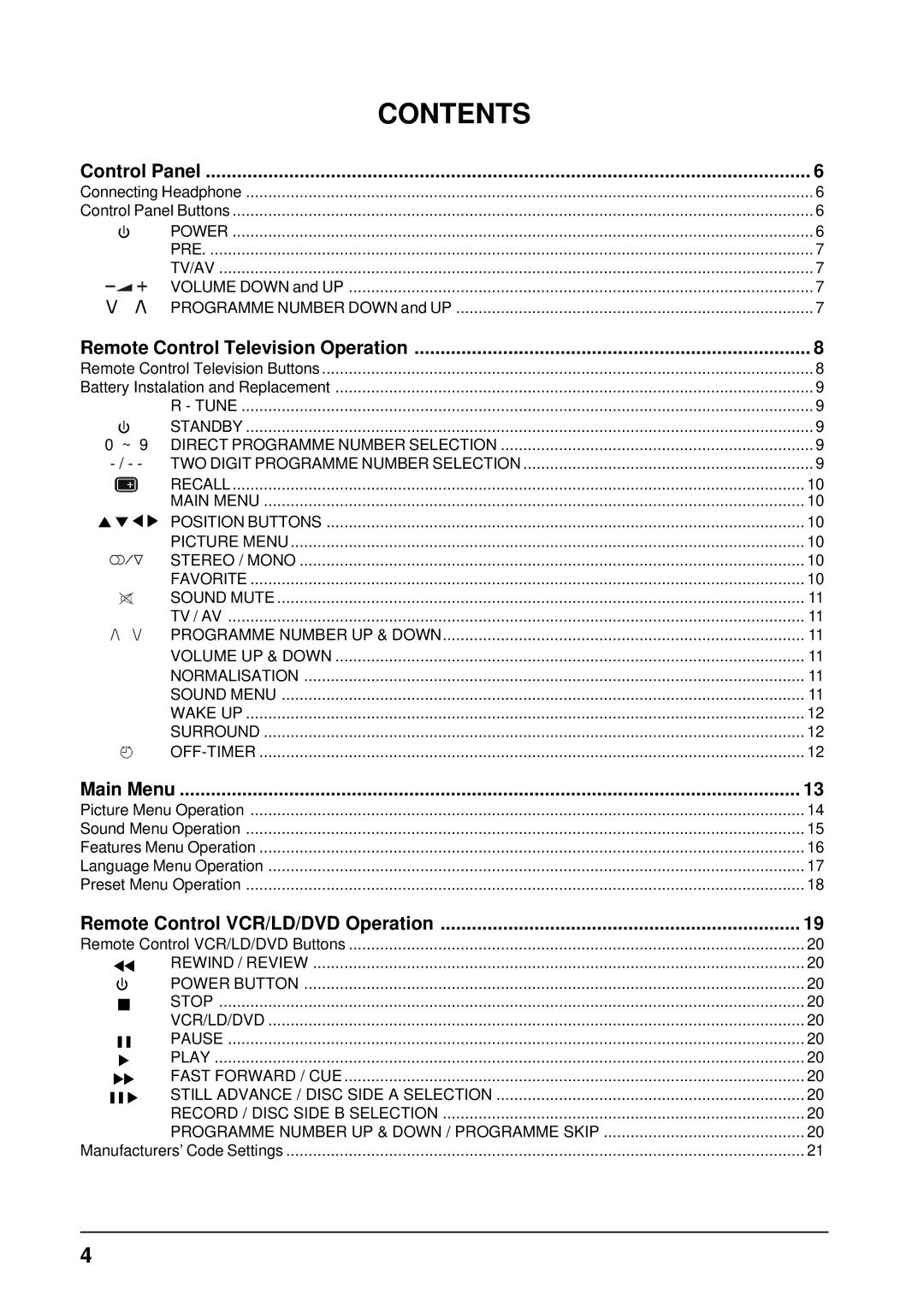 Panasonic TX-68PS13A, TX-68PS12A manual Contents 