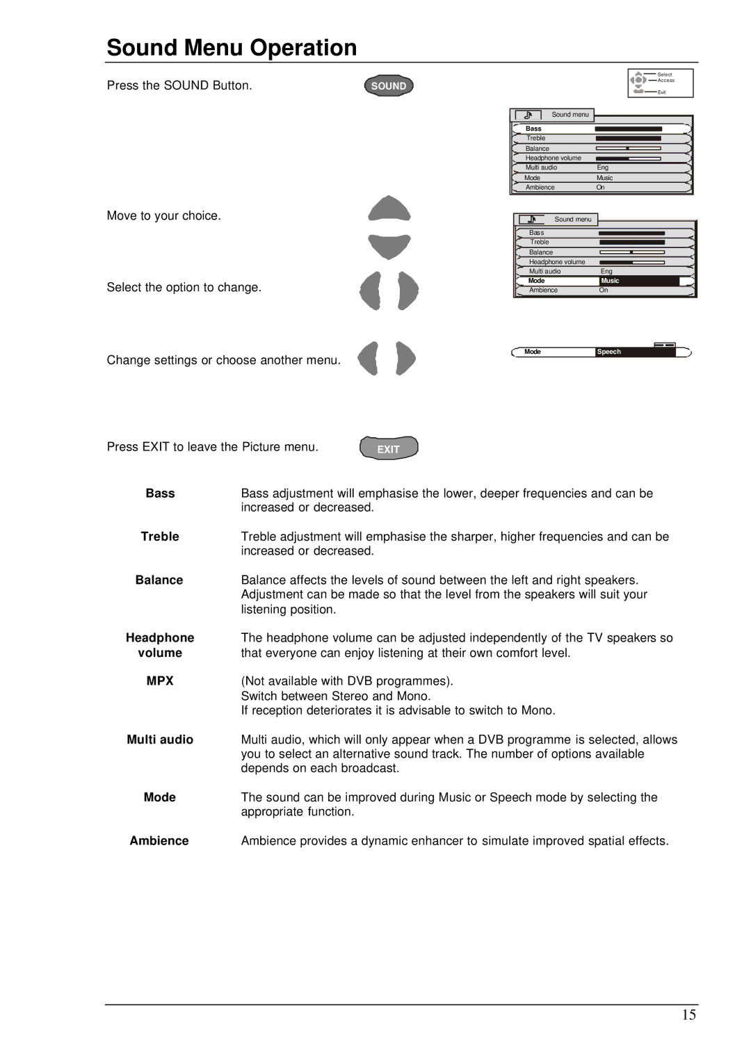 Panasonic TX-76DT30A manual Sound Menu Operation, Mpx 