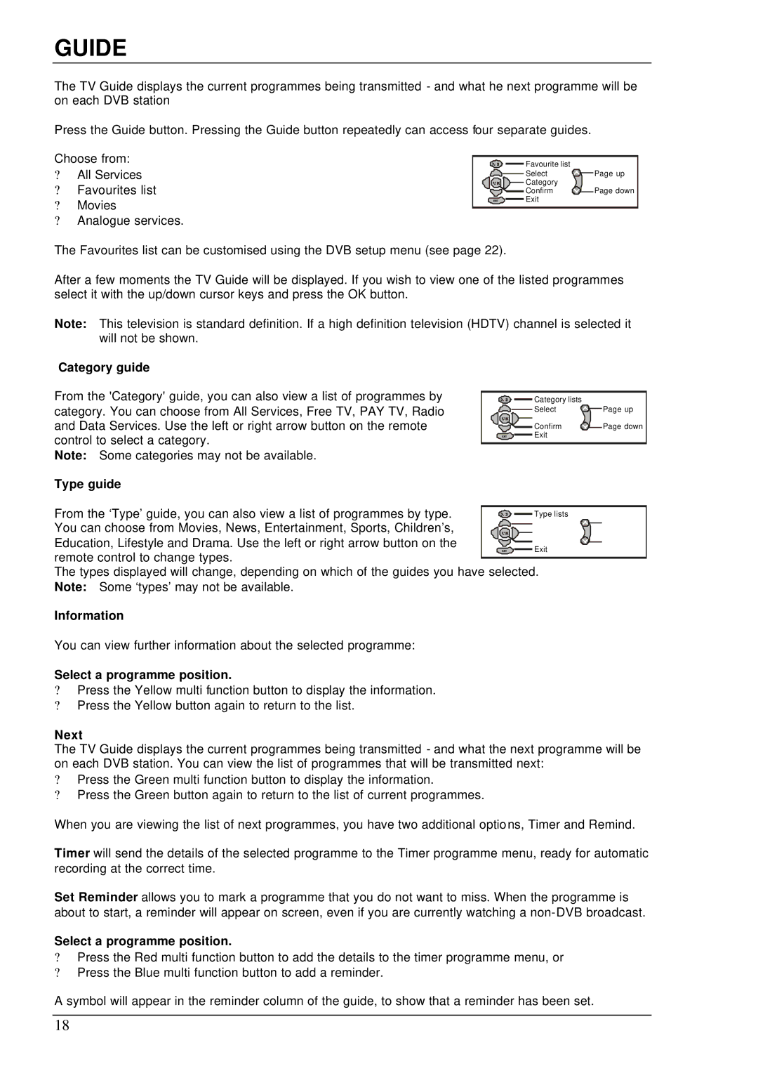 Panasonic TX-76DT30A manual Category guide, Type guide, Information, Select a programme position, Next 