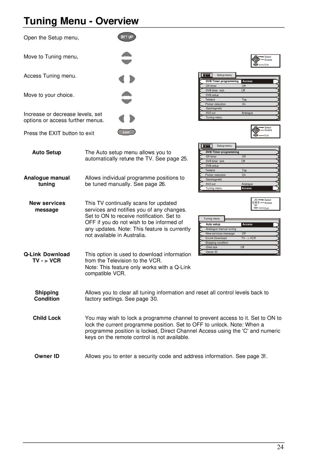 Panasonic TX-76DT30A manual Tuning Menu Overview 