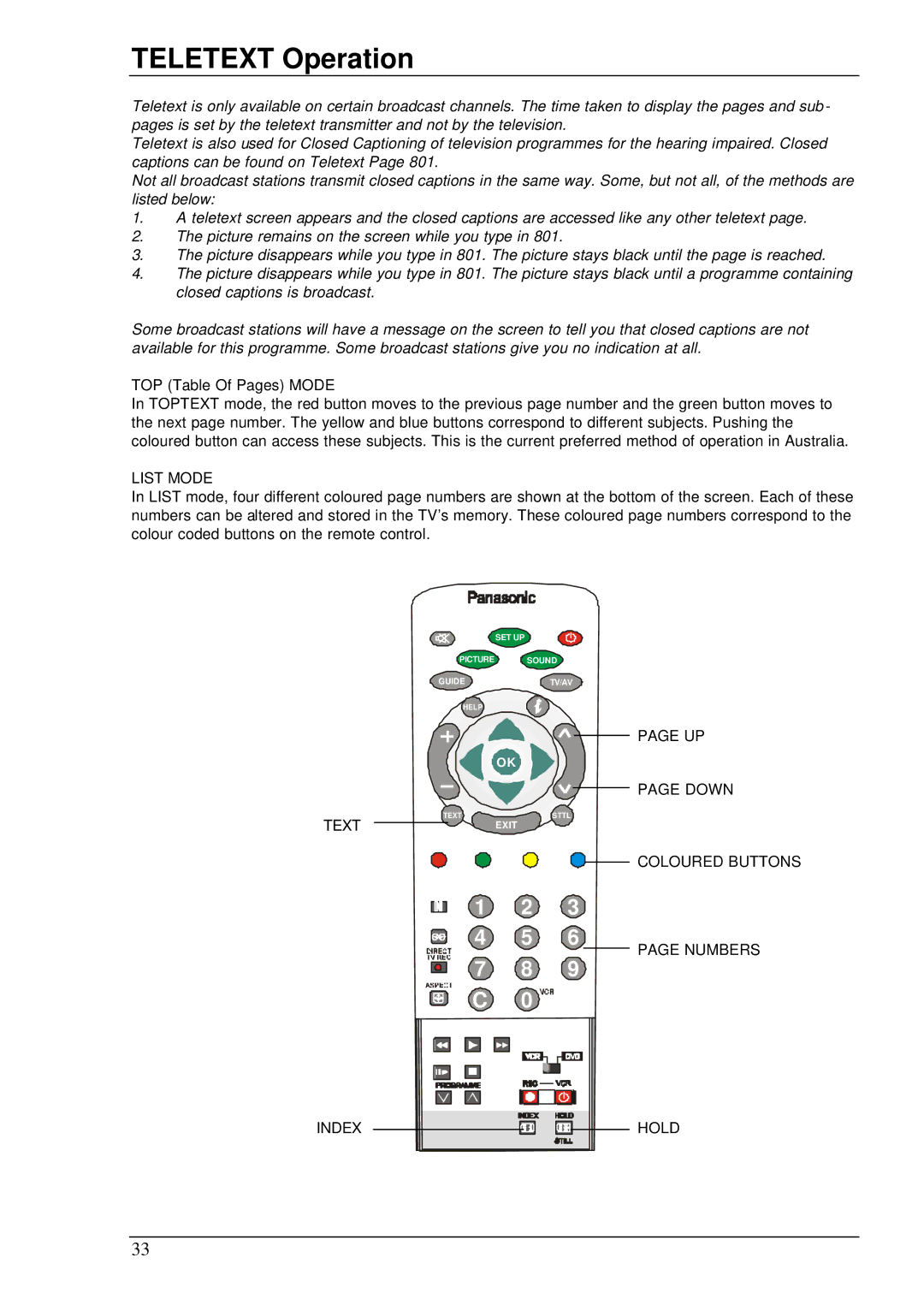 Panasonic TX-76DT30A manual Teletext Operation, List Mode 