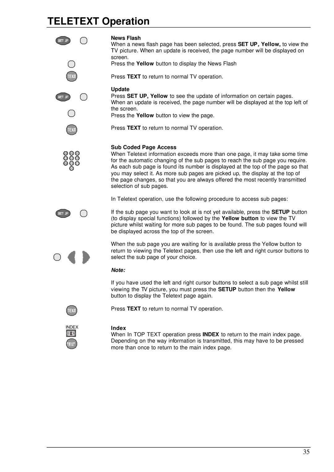 Panasonic TX-76DT30A manual News Flash, Update, Sub Coded Page Access, Index 