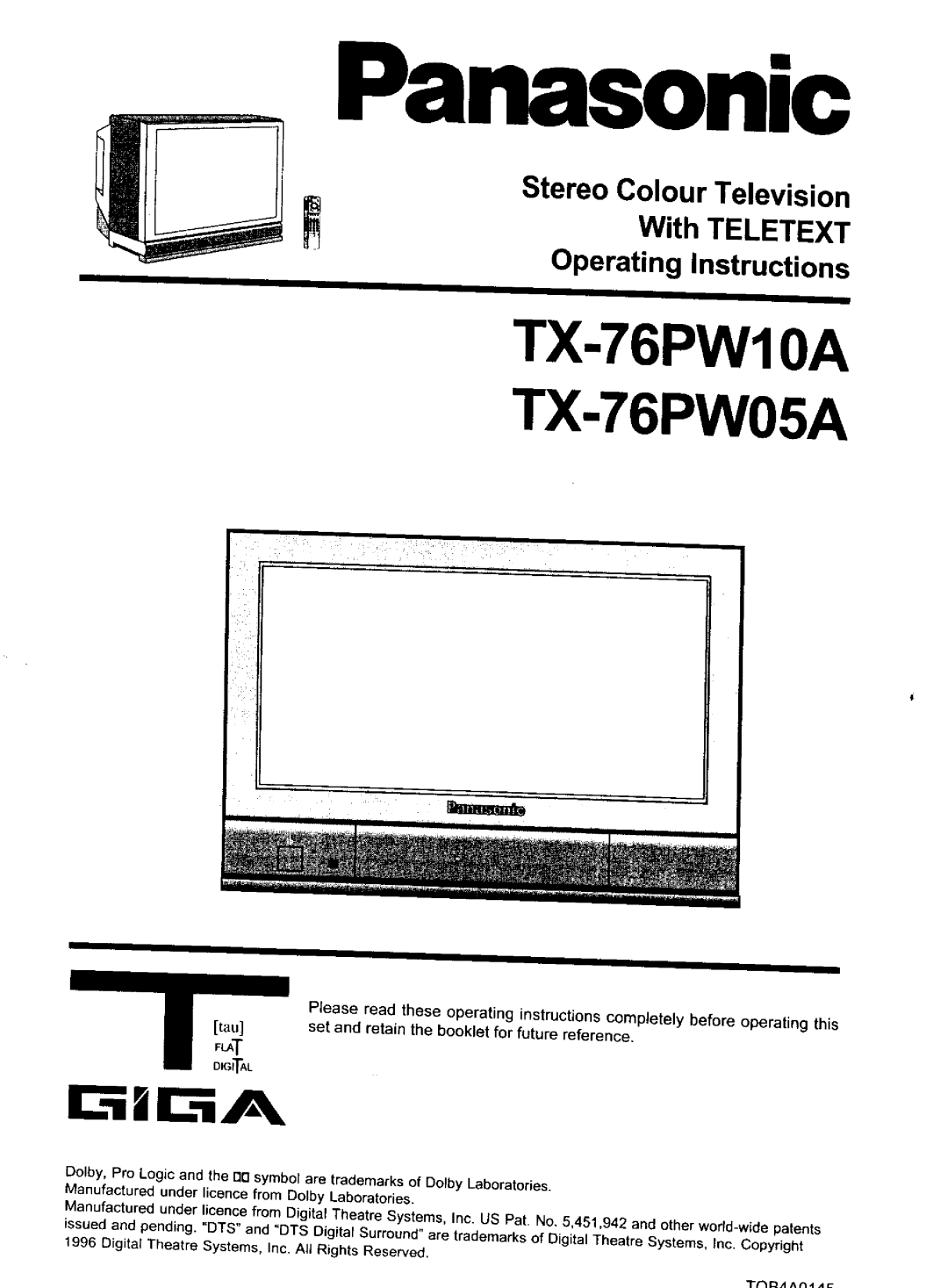 Panasonic TX-76PW05A, TX-76PW10A manual 