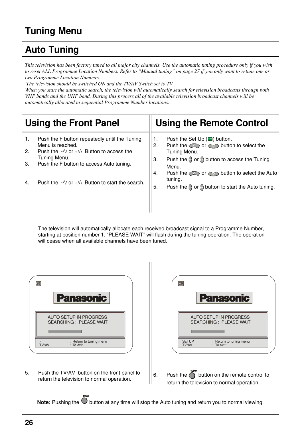 Panasonic TX-76PW300A, TX-86PW300A operating instructions Tuning Menu Auto Tuning 