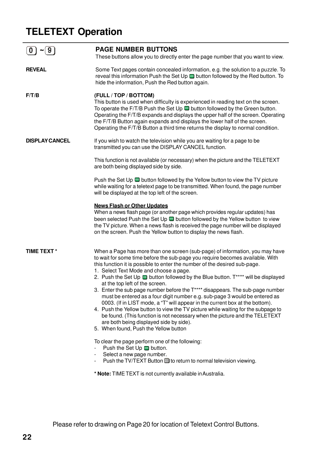 Panasonic TX-76PW155A, TX-86PW155A, TX-76PW60A, TX-66PW60A instruction manual Number Buttons, News Flash or Other Updates 