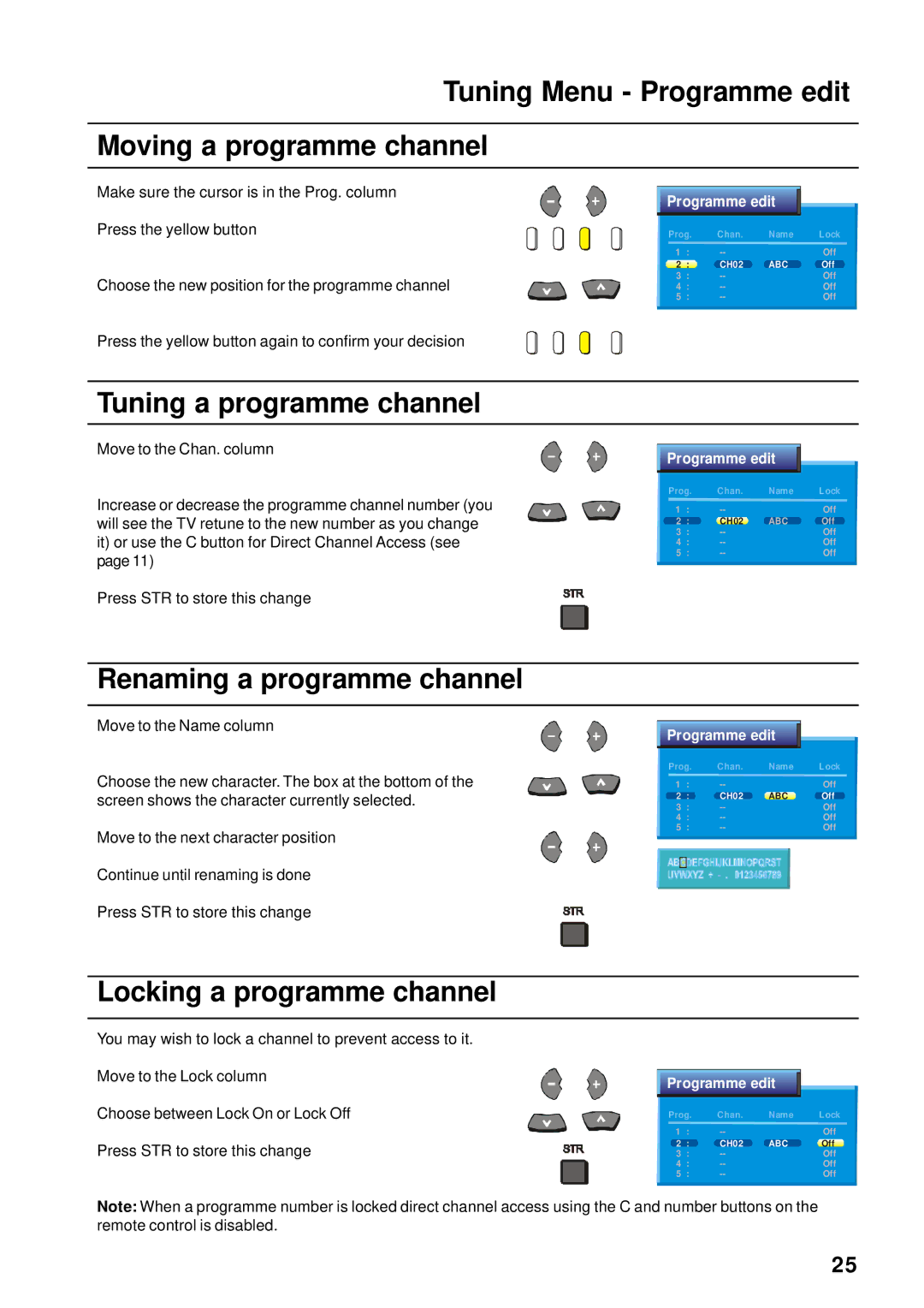 Panasonic TX-76PW60A, TX-86PW155A Tuning Menu Programme edit Moving a programme channel, Tuning a programme channel 