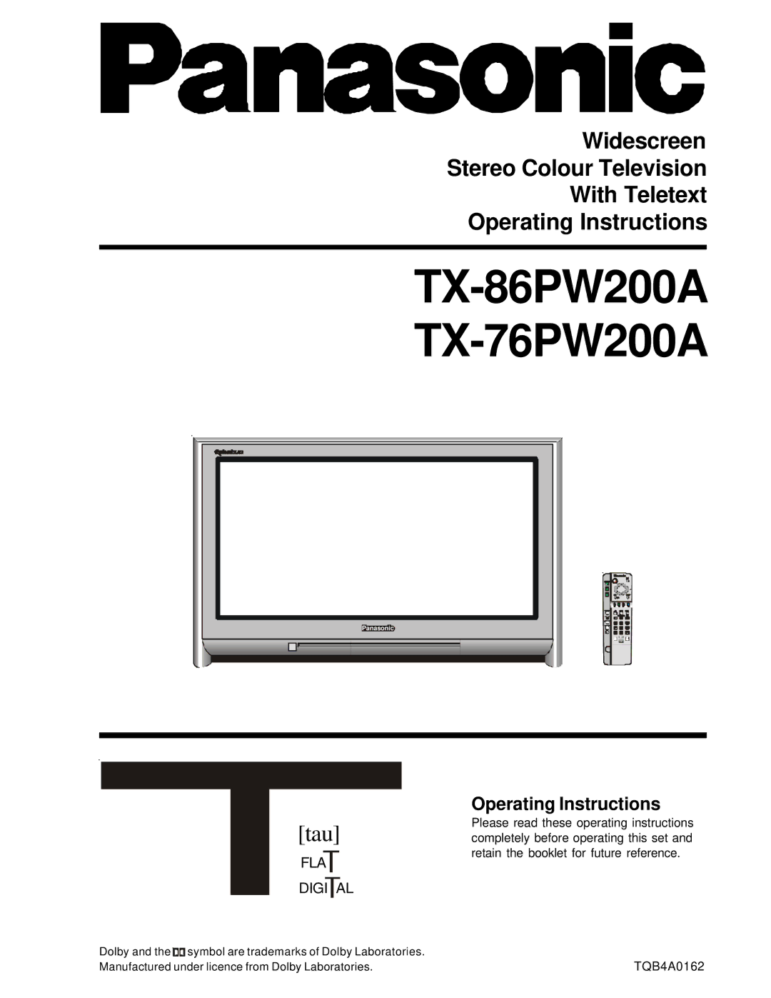 Panasonic manual TX-86PW200A TX-76PW200A 